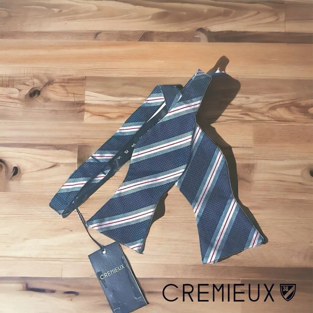 Daniel Cremieux Bow Tie Navy Blue with Silver and Red Diagonal Stripes